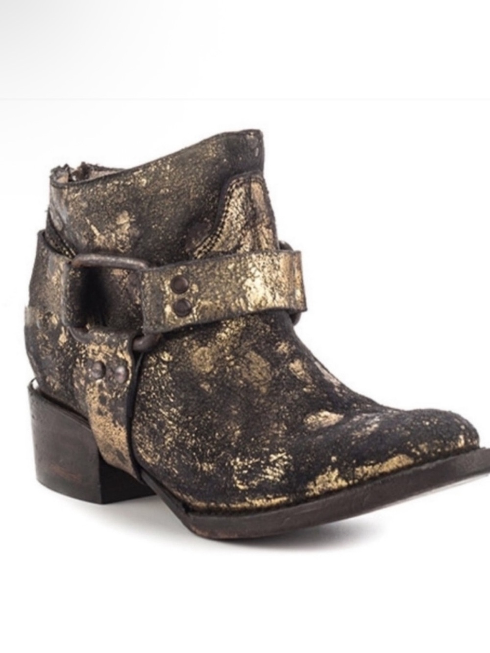Freebird by Steven Phlow Metallic Leather Harness Boot Women 7 Distressed Bronze